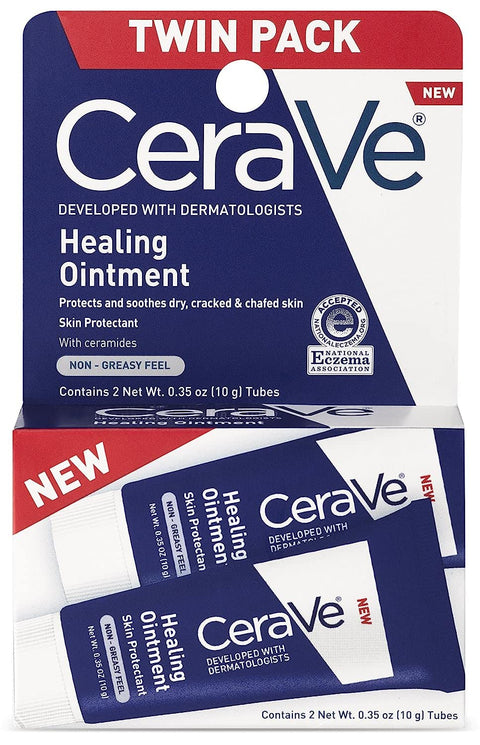 CeraVe Healing Ointment | 2 Pack (0.35 Ounce Each) | Cracked Skin Repair Skin Protectant with Petrolatum Ceramides | Lanolin Free | Packaging May Vary
