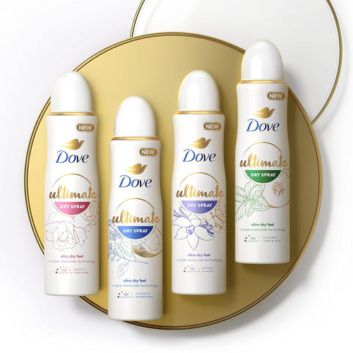 Dove Ultimate Dry Spray Antiperspirant Cucumber Water And Mint 2 Count For 72-Hour Sweat And Odor Protection With Triple Moisturizer Technology 3.8oz