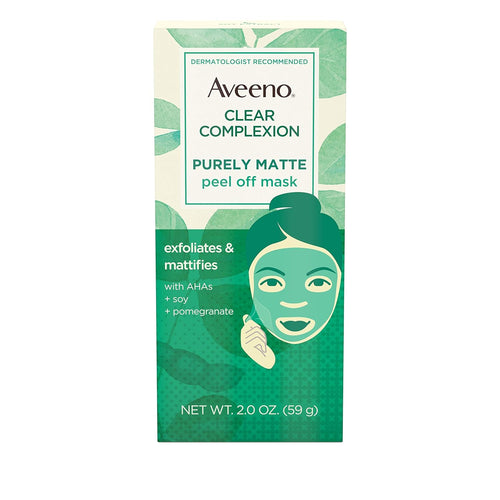 Aveeno Clear Complexion Pure Matte Peel Off Face Mask with Alpha Hydroxy Acids, Soy & Pomegranate for Clearer-Looking Skin, Non-Comedogenic, Paraben- & Phthalate-Free, 2.0 oz