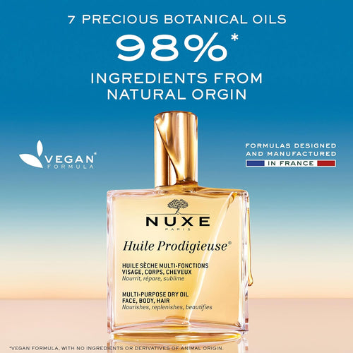NUXE Huile Prodigieuse Multi-Purpose Dry Oil - Radiant Glow and Lightweight Hydration for Face, Body & Hair. Nourishes, Repairs and Enhances