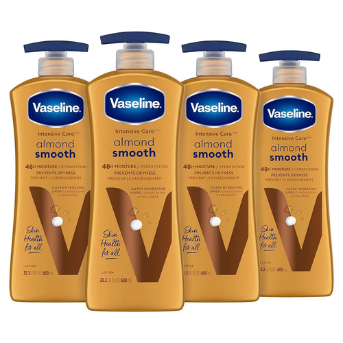 Vaseline Intensive Care Body Lotion for Dry Skin Almond Smooth Lotion Made with Ultra-Hydrating Lipids, Almond Oil & Vitamin E for a Smooth, Natural Glow 20.3 oz 4 Count