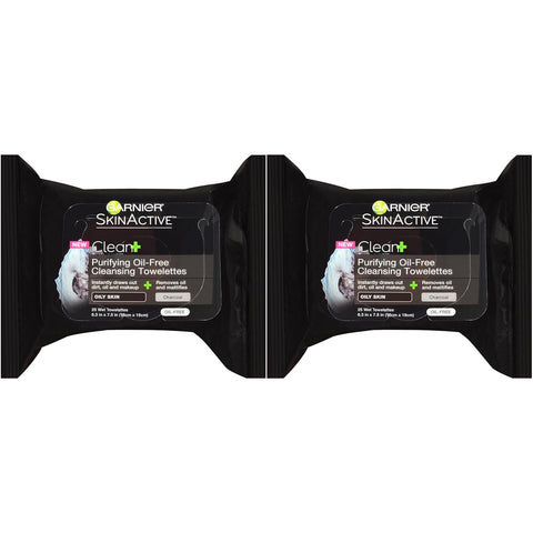 Garnier Skin Skinactive Clean+ Charcoal Oil-Free Makeup Remover Wipes, 2 Count