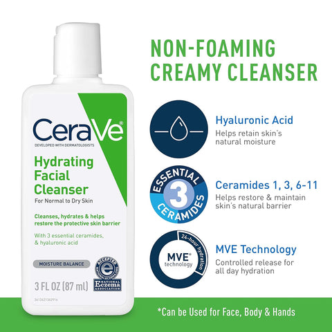 CeraVe AM Face Moisturizer with SPF, PM Face Moisturizer & Hydrating Face Wash Skin Care Routine for Morning & Night | Travel Size Toiletries | 3oz Lotion + 3oz Lotion + 3oz Cleanser