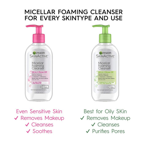 Garnier SkinActive Micellar Foaming Face Wash, For All Skin Types, 6.7 fl oz