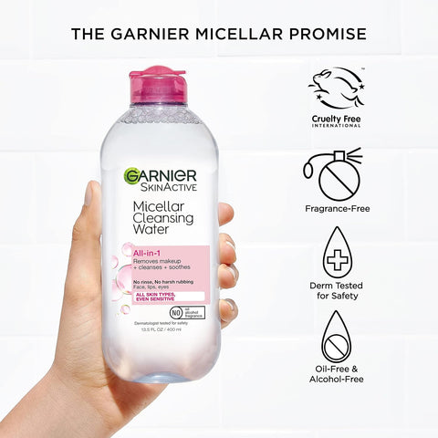 Garnier Micellar Cleansing Water, For All Skin Types, 13.5 fl oz + Micellar Cleansing Water, For Waterproof Makeup, 3.4 fl oz