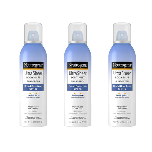 Neutrogena Ultra Sheer Body Mist Sunscreen, Broad Spectrum Spf 45, 5 Oz. (Pack of 3)