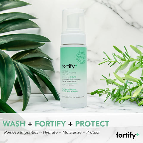 Fortify Hydrating Foaming Facial Cleanser with Hyaluronic Acid & Aloe - Purifying Face Wash - Vegan, Fragrance-Free, Alcohol-Free, Cruelty-Free for All Skin Types - Made in Korea - 150ML/5.07Fl.Oz.