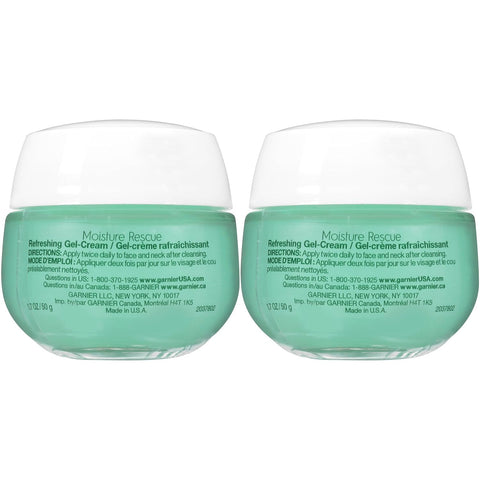 Garnier Moisture Rescue Refreshing Gel-Cream for Normal/Combo Skin, Oil-Free, 1.7 Oz (50g), 2 Count (Packaging May Vary)