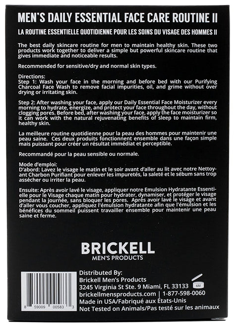 Brickell Men's Daily Essential Face Care Routine II, Purifying Charcoal Face Wash and Daily Essential Face Moisturizer, Natural and Organic, Men's Skin Care Gift Set, Scented