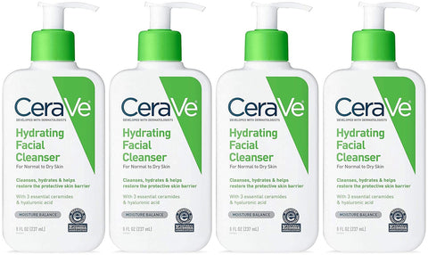 CeraVe Hydrating Facial Cleanser - For Dry To Normal Skin - Net Wt. 8 FL OZ (237 mL) Per Bottle - Pack of 4 Bottles