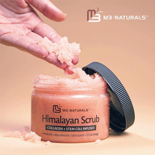 Himalayan Salt Scrub Face Foot & Body Exfoliator Infused with Collagen and Stem Cell Natural Exfoliating Salt Body Scrub for Toning Cellulite Skin Care by M3 Naturals