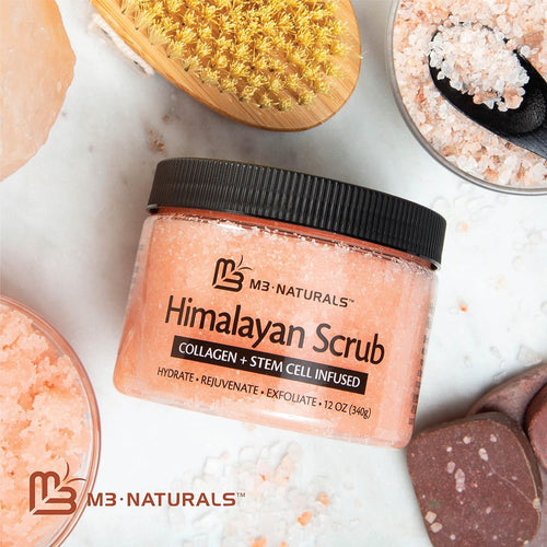 Himalayan Salt Scrub Face Foot & Body Exfoliator Infused with Collagen and Stem Cell Natural Exfoliating Salt Body Scrub for Toning Cellulite Skin Care by M3 Naturals