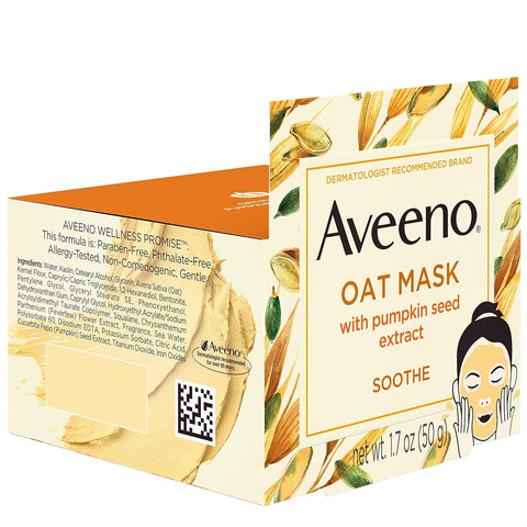 Aveeno Oat Face Mask with Soothing Pumpkin Seed Extract and Feverfew Extract, to Rebalance and Hydrate Skin, Paraben Free, Phthalate-Free, 1.7 oz