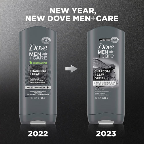 Dove Men+Care Elements Body Wash Charcoal+Clay Effectively Washes Away Bacteria While Nourishing Your Skin 13.5 oz