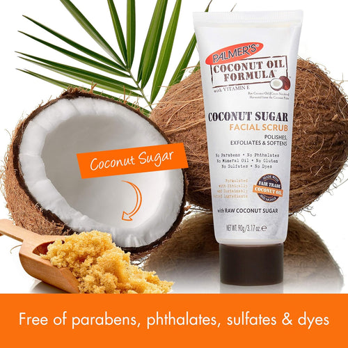 Palmer's Coconut Oil Formula Coconut Sugar Facial Scrub Exfoliator, Face Scrub to Gently Exfoliate Away Dirt and Dead Skin Cells with Chamomile to Soften & Calm, 3.17 Ounces (Pack of 1)
