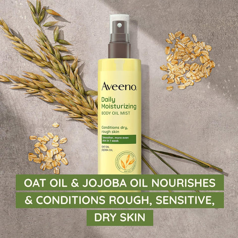 Aveeno Daily Moisturizing Dry Body Oil Mist with Oat and Jojoba Oil for Dry, Rough Sensitive Skin, Nourishing & Hypoallergenic Body Spray, Paraben-, Silicone- & Phthalate-Free, 6.7 fl. oz